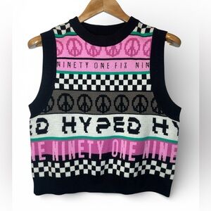 H&M Black and White Knit Sweater Peace Groovy Cropped Sweater Vest‎ Eclectic